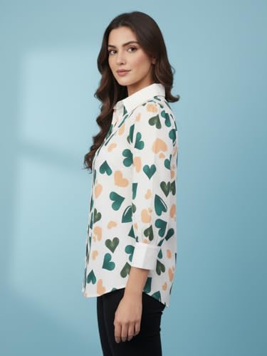 Image of GRECIILOOKS Printed Shirts for Women`s | Stylish Heart Print Full Sleeve Shirt for Women | Comfortable Rich Collared Womens Shirt |Casual Trendy Outfit