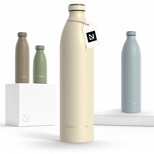 Image of LARS NYSOM Stainless Steel Insulated XL Water Bottle 12oz 17oz 25oz 34oz 51oz | Insulated Thermo Flask for Hot and Cold Beverages | Leakproof Drinking Bottle (Almond Beige, XL 50.7oz)