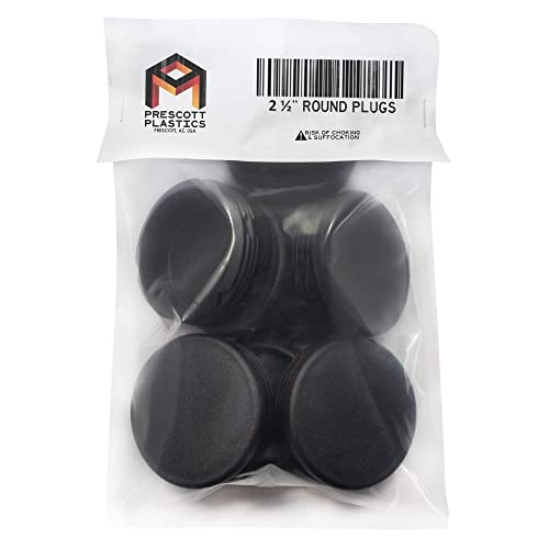 Image of Prescott Plastics 2 1 /2 inch (63.5mm) Outer Diameter Ribbed Plastic Hole Plugs, Round Black Metal Tubing End Caps, Strong Furniture Leg Inserts, Impact & Weather Resistant, Made in The USA - 20 Pack