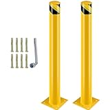Safety Bollards Post, 48 inches Height Steel Bollard Safety Parking Barrier for Parking Lot,Yellow Powder Coated Metal Traffic Bollard for Traffic Sensitive Areas(2 PCS).