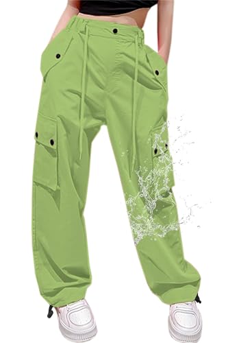Image of Cromoncent Cargo Pants Girls & Women Parachute Pants Y2K Baggy Rave Clothes Waterproof with Pockets, 6 Years - 3XL