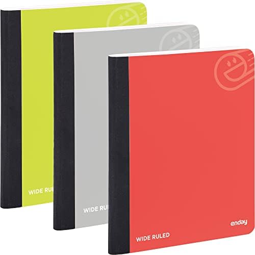 Neon Color Cover Composition Book with 100 Sheets of wide ruled white paper Red, Grey, Green (3 Pack) - By Enday