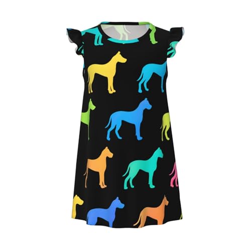 Augenstern Flutter Sleeve Nightgown Pajama Gown Neon Dog Silhouette Easy Pull-On Sleepwear Nightdress