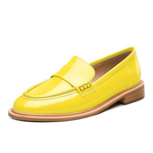 Image of JUSTDANNI Loafers for Women Slip On Shoes with Round Toe 1.2-Inch Low Chunky Block Heel Patent Comfortable Casual Dress Pump Shoes for Wedding Party Work Shopping Dating