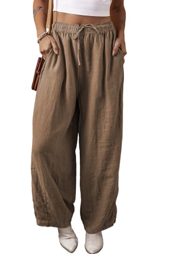 Comfortable Cotton Linen Blend Pants with Natural Waistline - Desert Palm