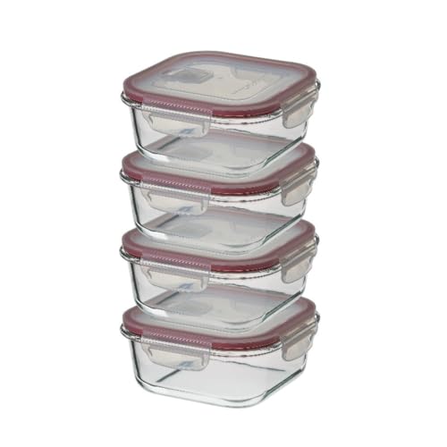 CASASELECCION 4 Tuppers de Cristal Hermético con Tapa y válvula de ventilación de 800 ml para Comida, Recipiente de Vidrio, Uso Apto en Horno/Microondas/Lavavajillas/Congelador, Sin BPA