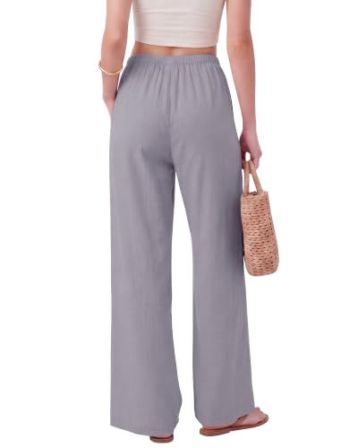 Image of ZOOSIXX Wide Leg Pants for Women - Palazzo Flowy Lounge Lightweight Summer Drawstring Trousers with Pockets Beach Vacation