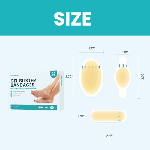 Image of Hydrocolloid Gel Blister Bandages Pads - Promifun Blister Cushions - Water Resistant Hydrocolloid Bandage for Foot, Toe, Heel - Gel Blister Bandages for Prevention & Recovery (27 ct, Variety Pack)