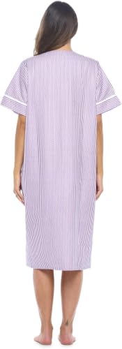 Image of Casual Nights Women's Snap - Front House Dress Short Sleeve Woven Housecoat Duster Lounger Robe with Pockets
