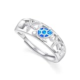 Cuoka Turtle Ring, Sterling Silver Adjustable Blue Opal Tortoise Ring for Women