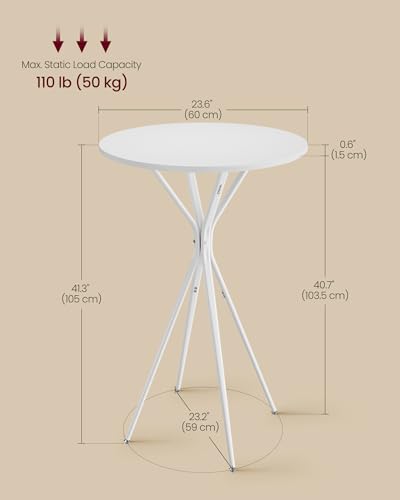 Image of VASAGLE Bar Table, Round Cocktail High Top Pub Bistro Table for Party, Kitchen Dining, Home Bar, 23.6 x 23.6 x 41.3 Inches, Metal Frame, Modern Style, Easy to Assemble, Cloud White and Matte White