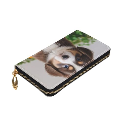 Cute Dog Print Men and Women Leather Wallet,Long Zipper Wallet,Convenient to Carry, Various Bank Card Storage3