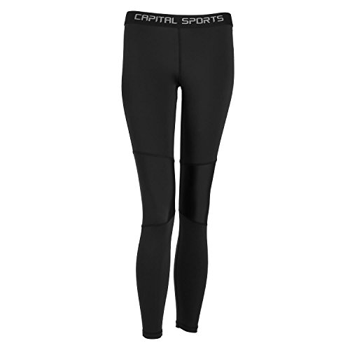 CAPITAL SPORTS Beforce - Pantalones de compresión Deportivos Mujer, Regulan Temperatura Corporal, tecnología Dehydr8, Nivel de compresión Medio, Malla Refuerzo Entrepierna y Rodillas, S, Negro
