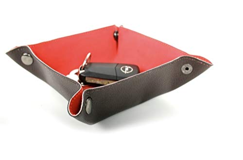 Chavi 2 Bandeja de Cuero - 1 Azul y 1 Roja Bandeja para Guardar Carteras, Relojes, Llaves, Monedas y teléfonos móviles