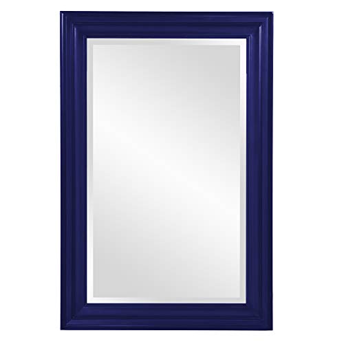 Image of Howard Elliott George Rectangular Glossy Navy Wall Mirror, Rectangle Hanging Wood Framed Vanity Mirrors for Home Decor, Living Room, Bathroom, Bedroom, or Hallway, 24 x 36 Inch