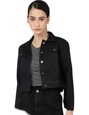 Women’s Classic Solid Black Denim Jacket-picture-42