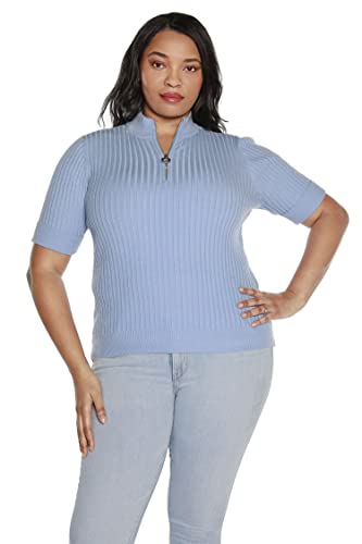 Casual Tops For Women Plus Size Knit Pullover Top Quarter Zip Cuffed Sleeves #TOP20
