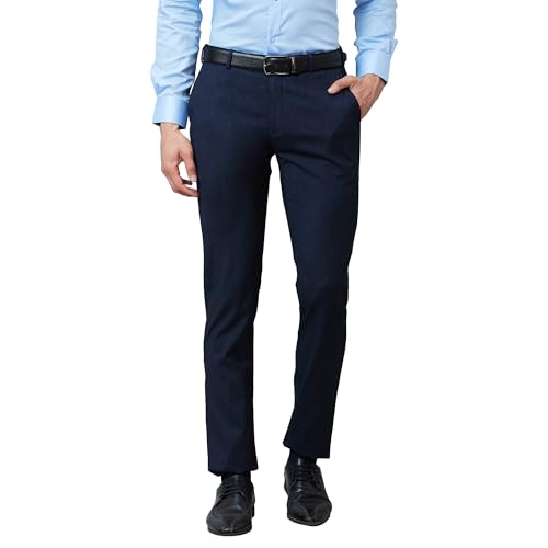 Image of Raymond Men's Mid Rise Poly Viscose Blend Solid Pattern Slim Fit Flat Front Formal Trouser