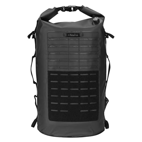 T-TitanTrail Motorcycle Sissy Bar Bag Luggage Dry Backpack Tail Backrest Bag 35L Duffle Gear for Motorbike Riding Touring Camping Outdoor Trip Travel, Expandable Large Capacity, Waterproof, Black