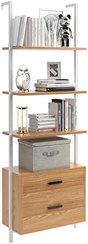 sogesfurniture Wall-Mounted Bookshelf with 2 Drawers, 4-Tier Industrial Display Bookcase, Utility Storage Rack Shelf for Home, Living Room, Accent Furniture