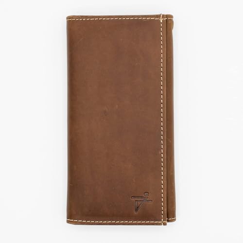 Genuine Leather Long Wallet for Men, Trifold & Checkbook, RFID Blocking, Multiple Card Slots, Zipper Coin Pocket - Design in U.S.A - Side Slip Bills Slots (J212B, Rustic Brown)3