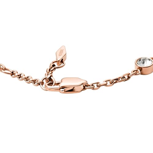 Fossil Bracciale A Catena Sottile Da Donna In Acciaio Inox Con Chiusura A Moschettone, Oro Del Raccolto - 5