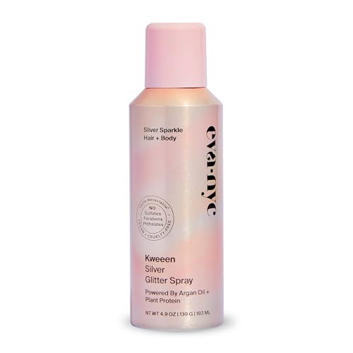 Image of Eva NYC Kweeen Silver Body and Hair Glitter Spray for Shimmer, Washable Glitter Hairspray for Any Party Look, 4.9 oz