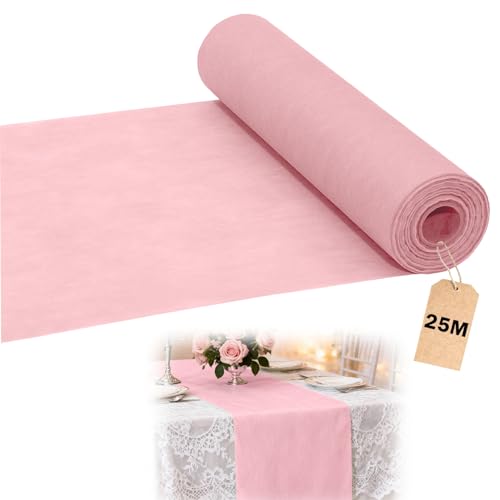 Forbabe Chemin de table en non-tissé - 30 cm x 25 m - Rose clair - Décoration de table moderne - Réutilisable - Pour anniversaire, mariage, baptême, table à bière