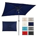 FLAME&SHADE 6.5 x 10 ft Rectangular Outdoor Market Patio Table Umbrella with Tilt, Navy Blue