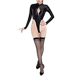 Doomiva Damen Body Einteiler High Cut Thong Stringbody 2tlg. Erotik Babydoll Negligee Ärmellos Bodysuit + Strumpfhose Kniestrümpfe Clubwear Y Schwarz A Einheitsgröße