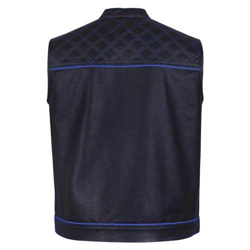 Image of .Men's Biker Rider Motorcycle club stylish Genuine leather sleeveless vest (as1, alpha, 4x l, regular, regular, Black /Royal Blue)