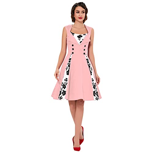 Image of KILLREAL Women's Vintage Polka Dot Print A-Line Pin Up Style Sleeveless Cocktail Party Casual Dress