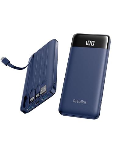 Image of Orfeika Portable Phone Charger, 10000mAh Portable Charger 22.5W Fast Charging Power Bank with Built-in Cables, Travel Essential Battery Pack Compatible with iPhone, Samsung, Google, iPads, etc