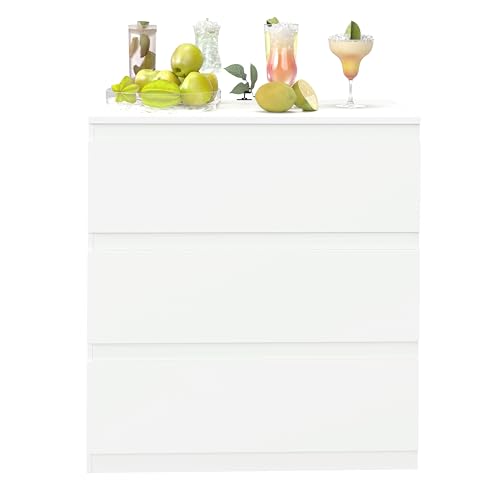 Amveya Meuble de Rangement, Armoire de Rangement Chambre Blanche avec 3 tiroirs, Commode Chambre Blanche pour économiser de l'espace(70x40 x75cm)