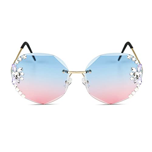 COTIA 2022 Women Rimless Diamond Sunglasses Oversized Frameless Crystal Rhinestone Cutting Sunglasses for Beach Summer