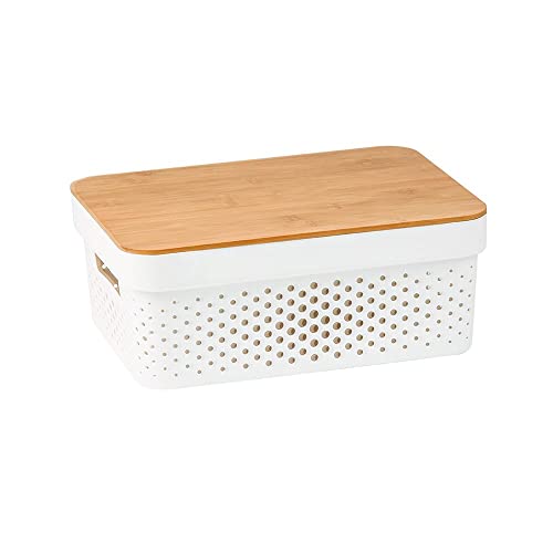 Caixa organizadora poá com tampa de bambu 10l - Oikos Branco
