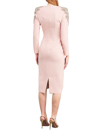 Women's Designer Party Midi Dress Diamonds Beaded Long Sleeved Round Neck Birthday Dresses Elegant Female Clothing2