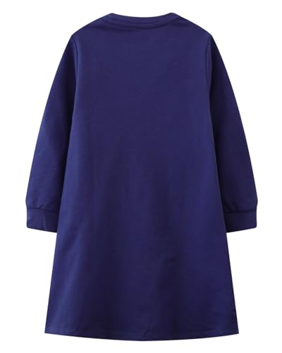Image of Girls Cotton Long Sleeve Casual Cartoon Appliques Striped Jersey Dresses