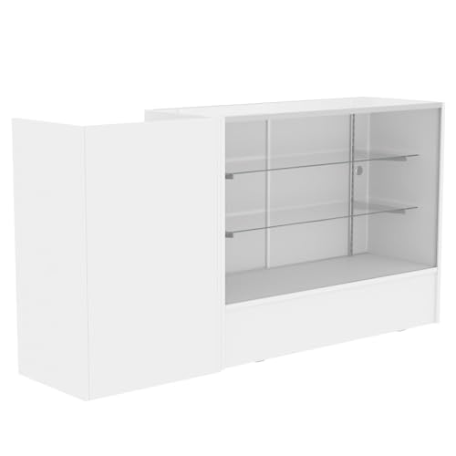 72\" W x 18\" D x 38\" H Black - Illuminated Full View White Retail Display cabinets, Display cabinets with Cash registers.