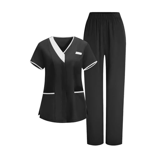 Image of 2026 Scrub for Cleaning Jobs Uniform, Multi Pockets Scrubs for Women Sets, V-Neck Top & Straight Leg Pants Scrubs Set