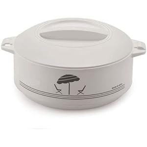 Insulated Casserole HotPot Thermal Serving Bowl Keeps Food Hot or Cold for Long hours, Outer Body of Plastic Inside Body of Stainless Steel, Capacity 2000ml (White)