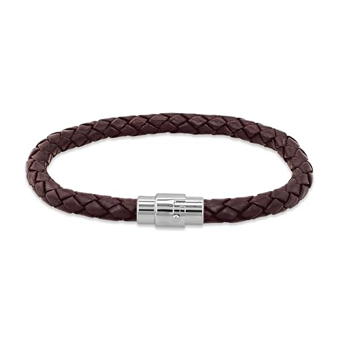 Image of HURLEY BURLEY LONDON Personalised Brown Plaited Leather Bracelet for Men, Engraved Bracelet with Stainless Steel Clasp, 19.5cm
