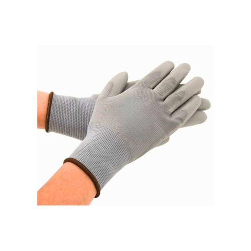 Image of Grey PU Coated Safety Gloves - Lightweight Nylon Shell, High Precision Grip & Breathable Work Gloves for Electronics Assembly, Gardening & DIY (Pack of 5 Pairs, Unisex)