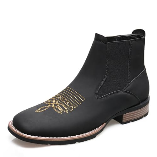 Cowboy Boots for Men Vintage Classic Embroidery Western Boots Casual Dress Slip on Men Shoes