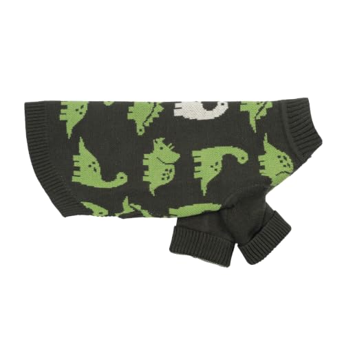 Image of Fitwarm Dinosaur Dog Jacquard Sweater, Knitted Winter Clothes for Small Dogs Boy Girl, Cozy Pet Outfit, Dark Green, Olive, White, XXL