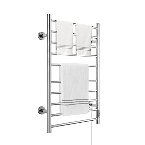 Big Sale KEY TEK Heated Towel Warmer for Bathroom, Wall Mounted Hot Towel Racks with Timer, Stainless Steel Heated Towel Drying Rack, Plug-in/Hardwired… (Silver, 10bars)