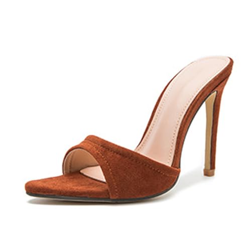 Women's Suede Stiletto Heeled Sandals Sexy Pointed Open Toe Slingback Slip On High Heels Mule Pumps for Daily Party Wedding Dating Wear4