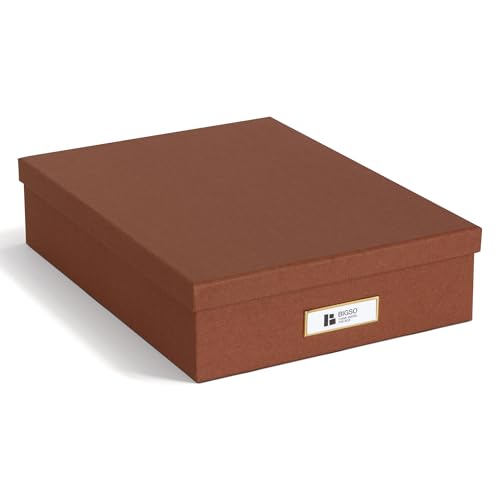 BIGSO OSKAR Dokumentenbox A4 – Aufbewahrungsbox mit Deckel und Griff – Schreibtischablage für Papier, Broschüren & Dokumente – Regal Aufbewahrungsbox aus Faserplatte und Papier – sienna