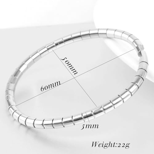 Image of Jude Jewelers 5mm Width Stainless Steel Classic Simple Plain Grooved Style Stackable Bangle Bracelet (Silver)