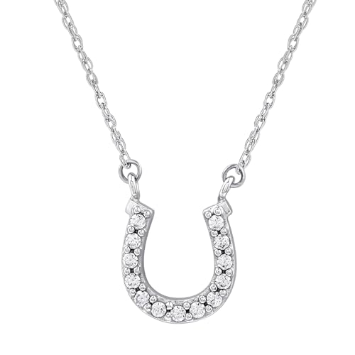 GILDED 10K White Gold Horseshoe Necklace with Natural Round-Cut Diamonds and 17